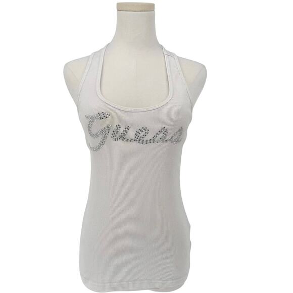 Vintage Y2K Guess Rhinestone Logo Tank Top Women's L Casual Designer Euro - Picture 1 of 7